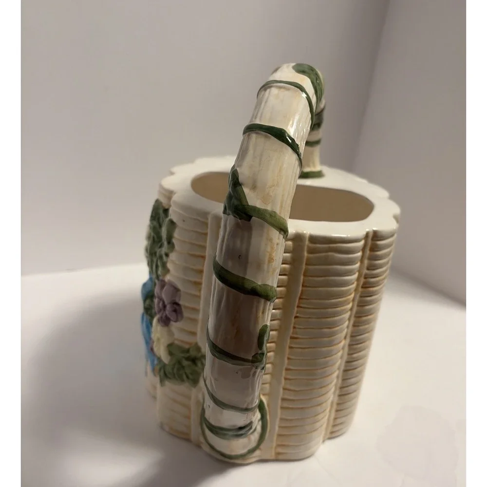 Vintage Silvestri Floral Ceramic Faux Watering Can Cottage Core Garden